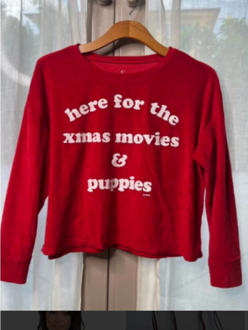 Justice Red Long-Sleeve Holiday Top with White Text